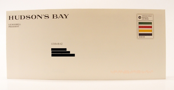 Unaddressed admail letter from Hudson's Bay