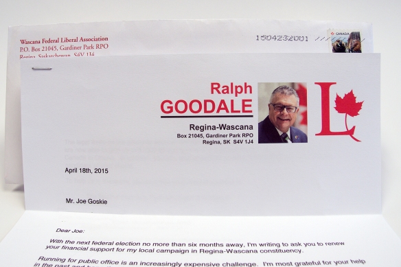 A very welcome letter from Ralph Goodale, a mentor early in my working life.